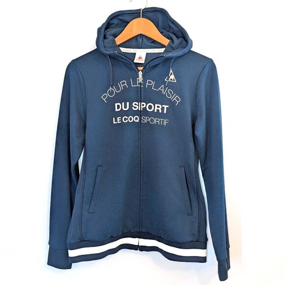 Le Coq Sportif | Navy Blue Spell Out French Active Zip Up Hoodie | Size Large - Picture 2 of 14